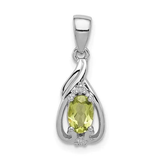 Sterling Silver Diamond & Gemstone Oval Pendants