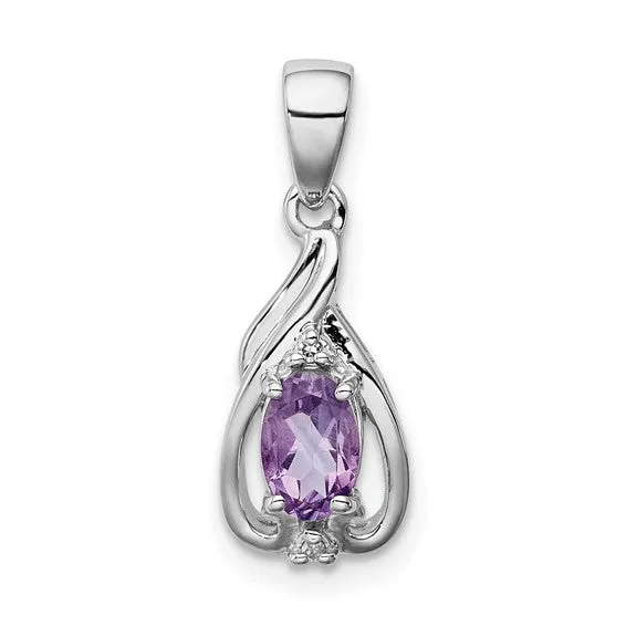 Sterling Silver Diamond & Gemstone Oval Pendants