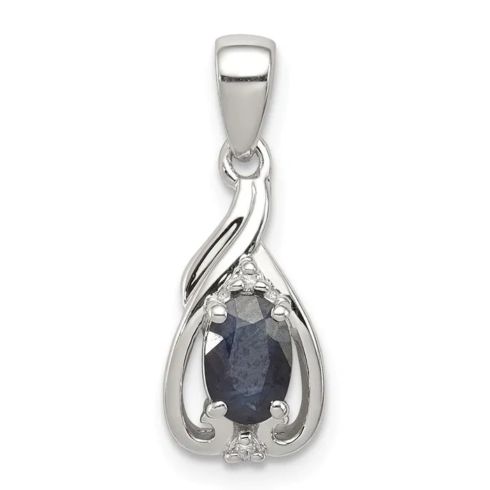 Sterling Silver Diamond & Gemstone Oval Pendants