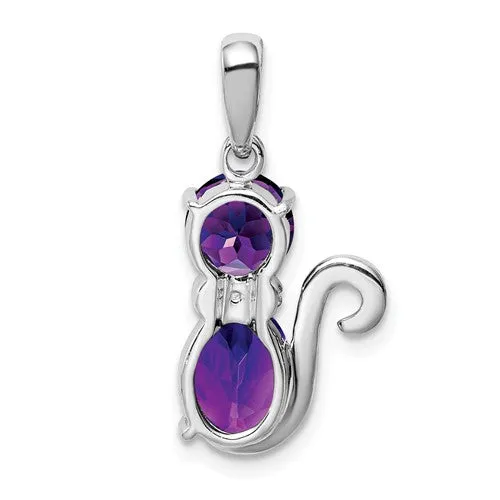 Sterling Silver Gemstone And Diamond Cat Pendants