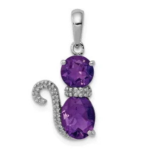 Sterling Silver Gemstone And Diamond Cat Pendants