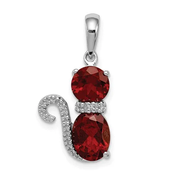Sterling Silver Gemstone And Diamond Cat Pendants