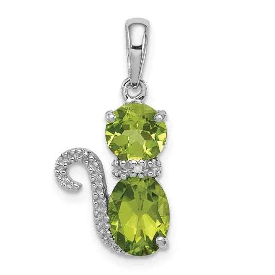 Sterling Silver Gemstone And Diamond Cat Pendants