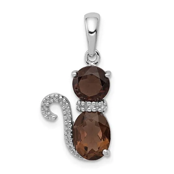 Sterling Silver Gemstone And Diamond Cat Pendants
