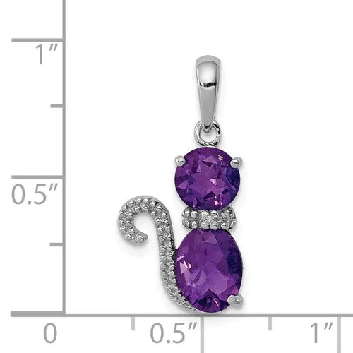 Sterling Silver Gemstone And Diamond Cat Pendants