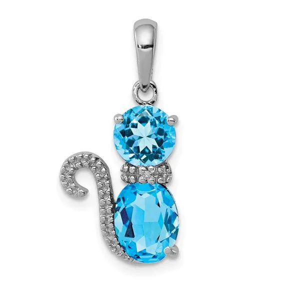 Sterling Silver Gemstone And Diamond Cat Pendants