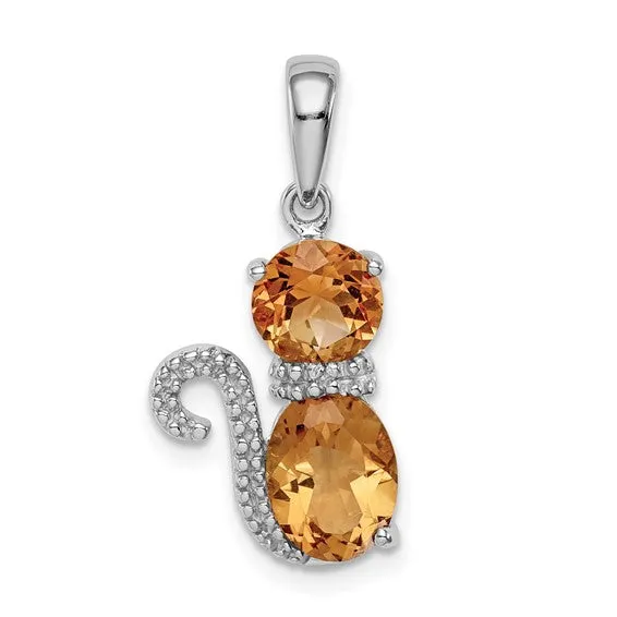 Sterling Silver Gemstone And Diamond Cat Pendants