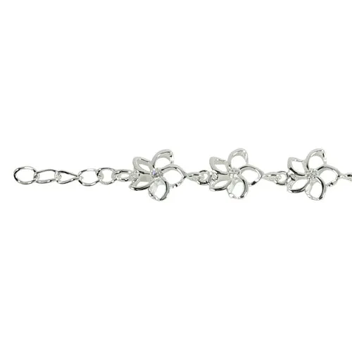 Sterling Silver Hawaiian Floating Plumeria with Clear CZ Bracelet