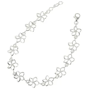Sterling Silver Hawaiian Floating Plumeria with Clear CZ Bracelet