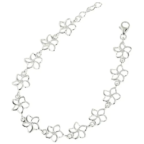 Sterling Silver Hawaiian Floating Plumeria with Clear CZ Bracelet