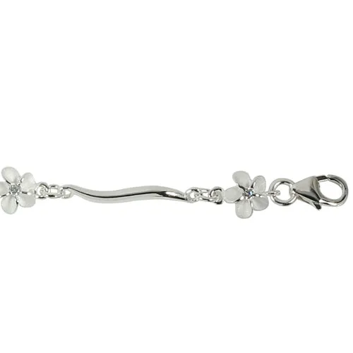 Sterling Silver Hawaiian Plumeria with Clear CZ Wave Bar Links Bracelet