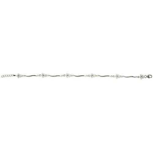 Sterling Silver Hawaiian Plumeria with Clear CZ Wave Bar Links Bracelet