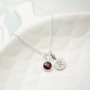 Sterling Silver Initial and Birthstone Necklace