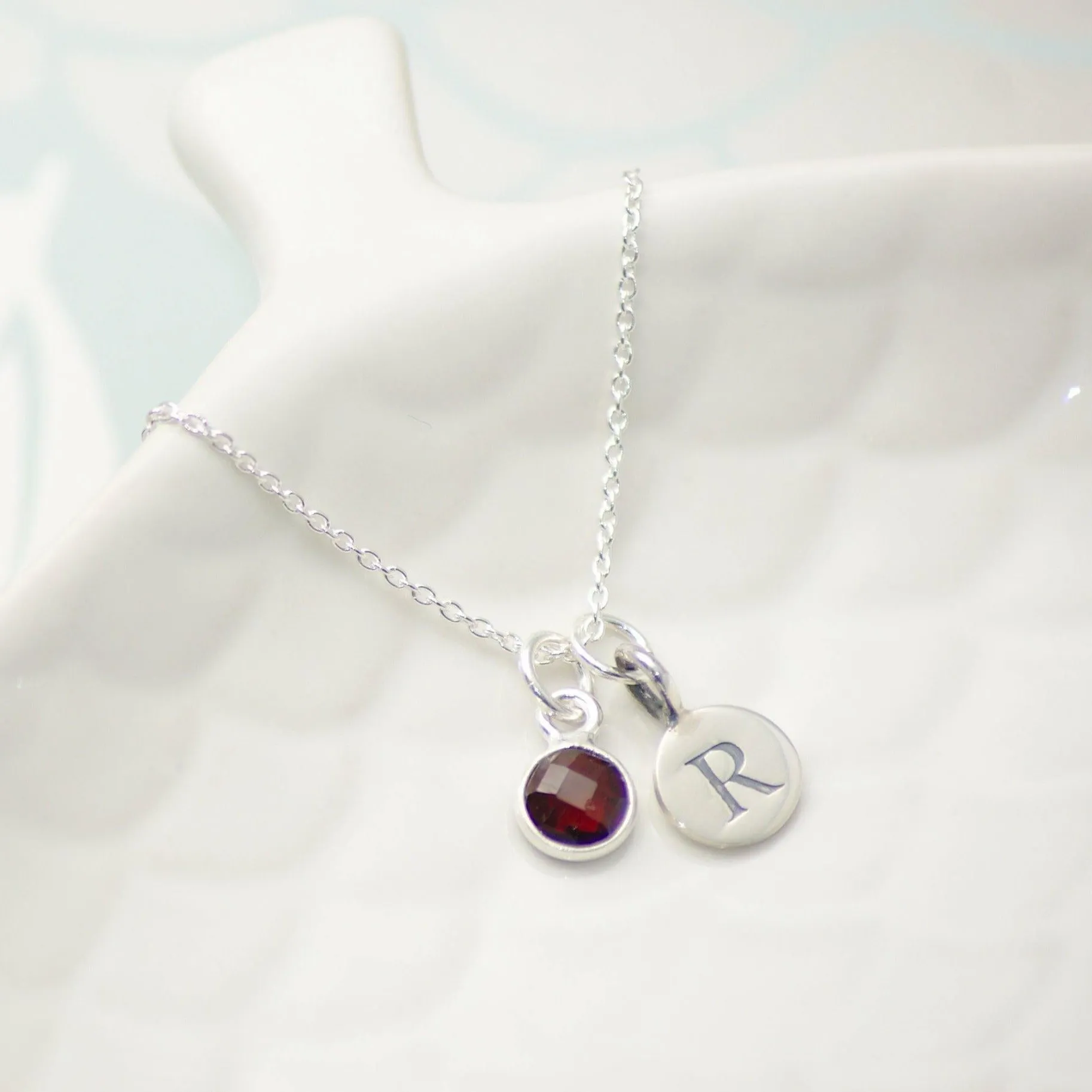 Sterling Silver Initial and Birthstone Necklace