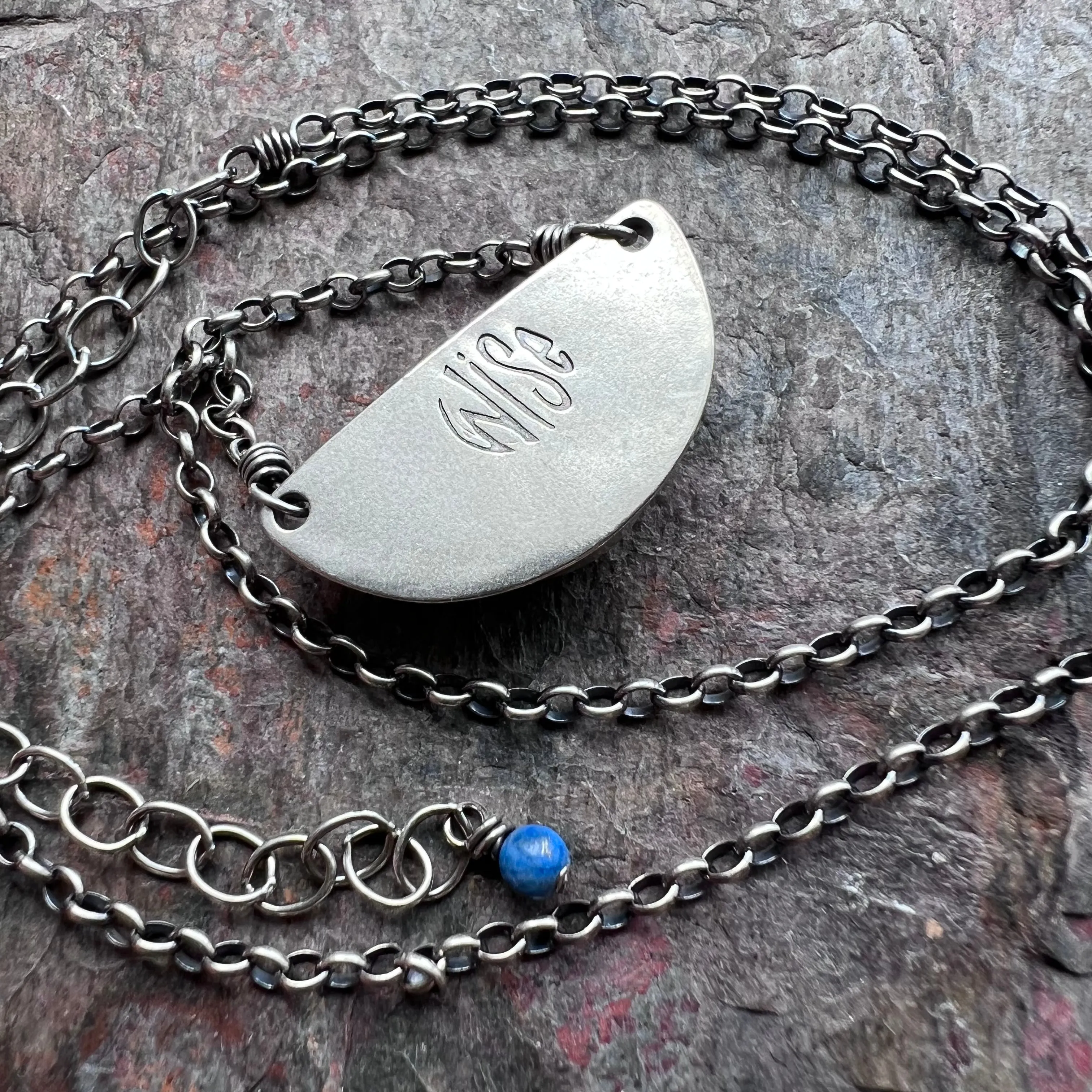 Sterling Silver Lapis Necklace Genuine Lapis Lazuli Natural Stone Semicircle Blue Pendant Handmade Jewelry Unique Gift for Her
