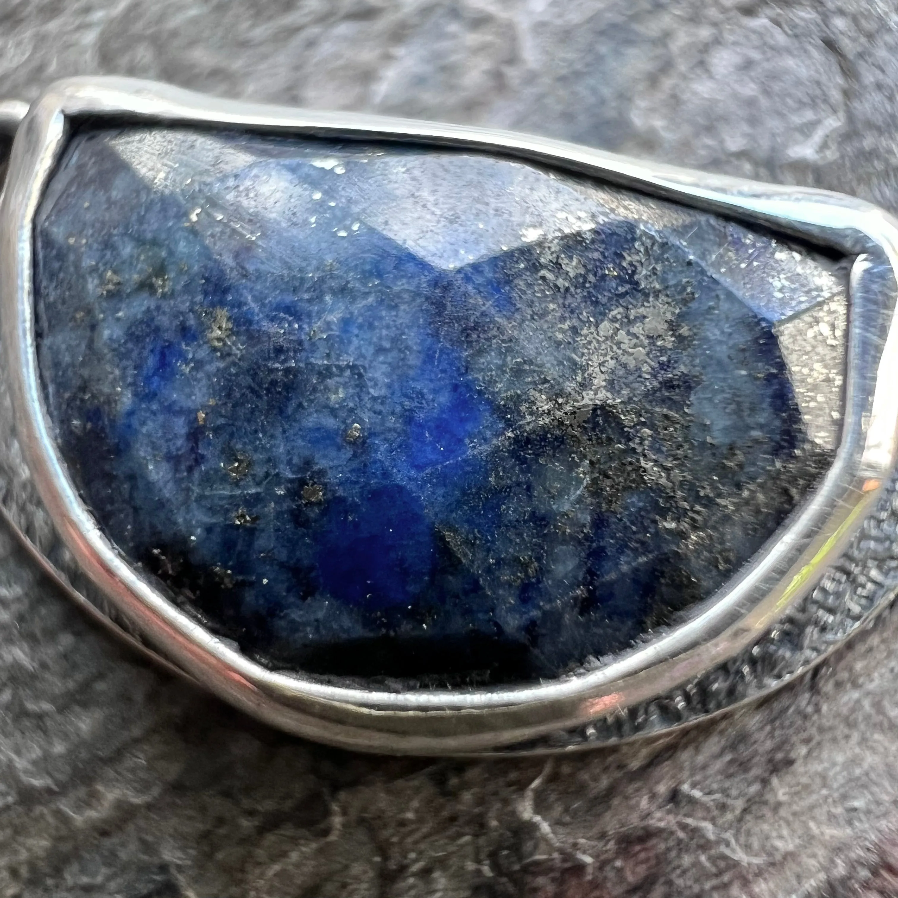 Sterling Silver Lapis Necklace Genuine Lapis Lazuli Natural Stone Semicircle Blue Pendant Handmade Jewelry Unique Gift for Her