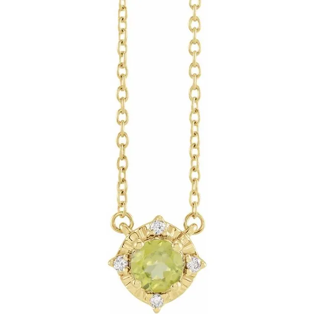 Sterling Silver or 14k Gold Gemstone and .04 CTW Diamond Halo-Style 18" Necklaces
