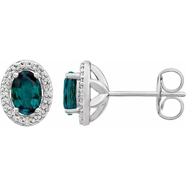 Sterling Silver Oval Gemstone & .025 CTW Diamond Halo-Style Earrings