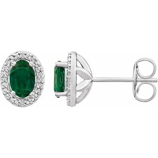 Sterling Silver Oval Gemstone & .025 CTW Diamond Halo-Style Earrings
