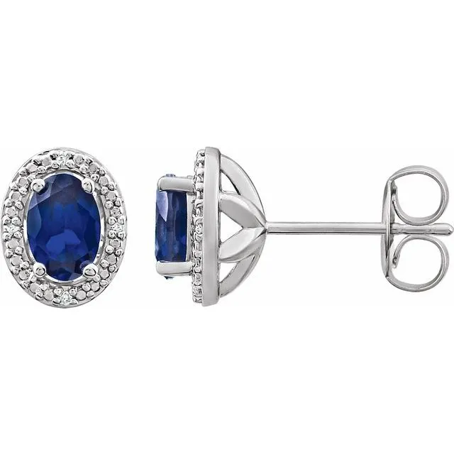Sterling Silver Oval Gemstone & .025 CTW Diamond Halo-Style Earrings