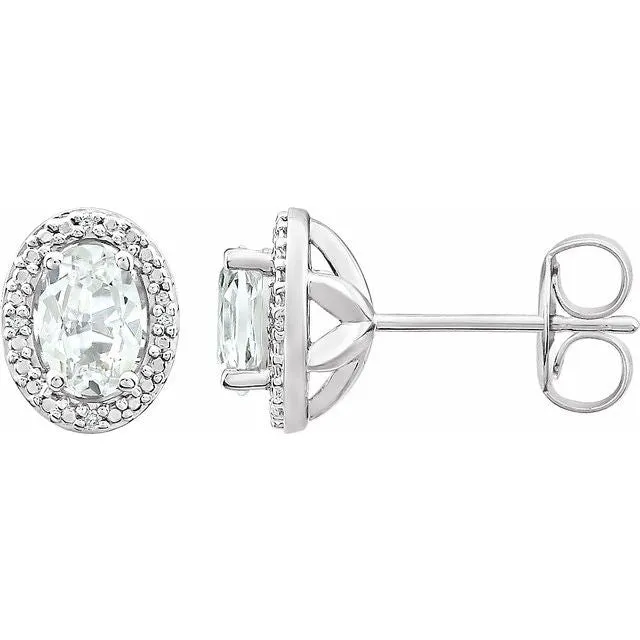 Sterling Silver Oval Gemstone & .025 CTW Diamond Halo-Style Earrings