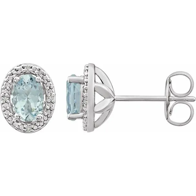 Sterling Silver Oval Gemstone & .025 CTW Diamond Halo-Style Earrings