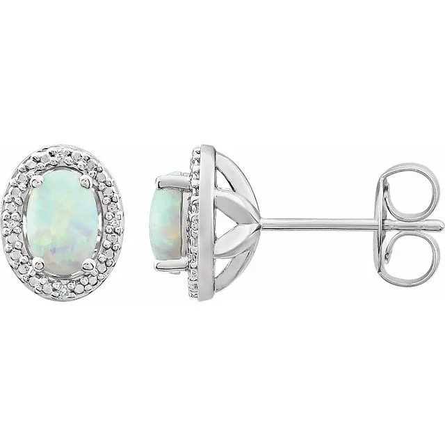 Sterling Silver Oval Gemstone & .025 CTW Diamond Halo-Style Earrings