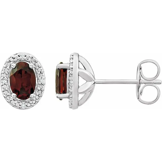 Sterling Silver Oval Gemstone & .025 CTW Diamond Halo-Style Earrings