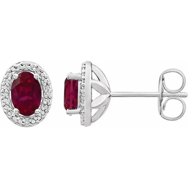 Sterling Silver Oval Gemstone & .025 CTW Diamond Halo-Style Earrings