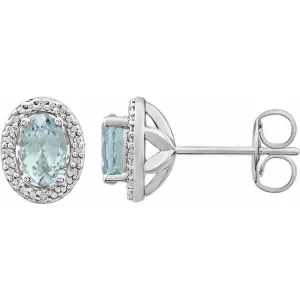 Sterling Silver Oval Gemstone & .025 CTW Diamond Halo-Style Earrings