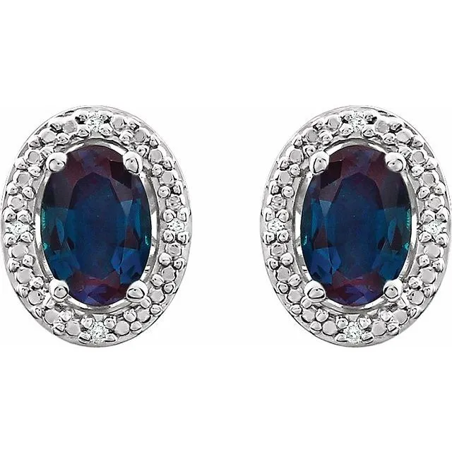 Sterling Silver Oval Gemstone & .025 CTW Diamond Halo-Style Earrings