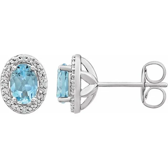 Sterling Silver Oval Gemstone & .025 CTW Diamond Halo-Style Earrings