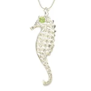 Sterling Silver Peridot Large Seahorse Pendant Necklace