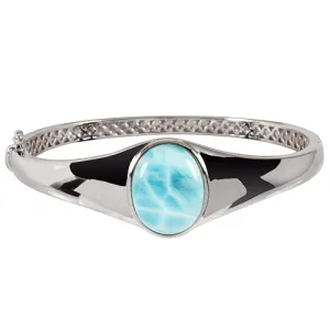 Sterling Silver Stand-Oval Larimar Bangle Bracelet