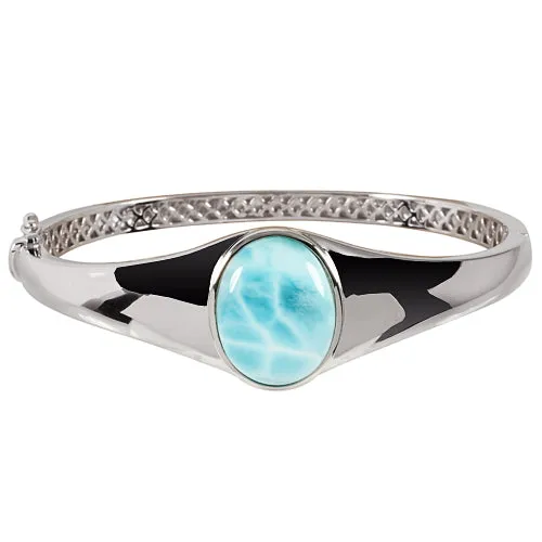 Sterling Silver Stand-Oval Larimar Bangle Bracelet