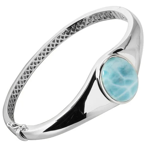 Sterling Silver Stand-Oval Larimar Bangle Bracelet