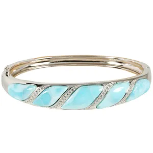 Sterling Silver Wave Larimar w/CZ Bracelet