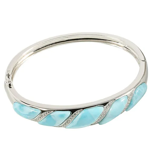 Sterling Silver Wave Larimar w/CZ Bracelet