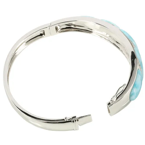 Sterling Silver Wave Larimar w/CZ Bracelet