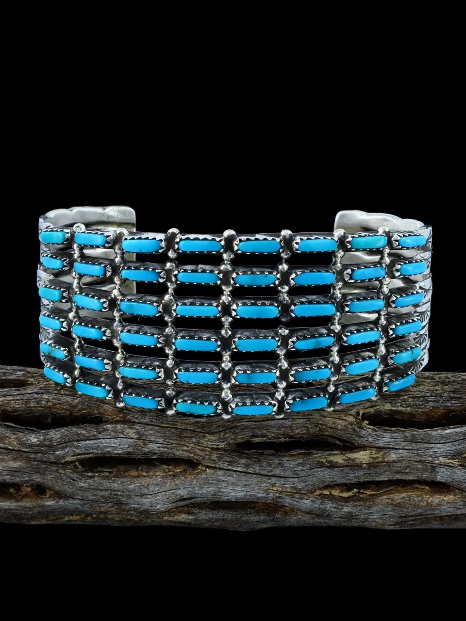 Sterling Silver Zuni Turquoise Inlay Row Bracelet