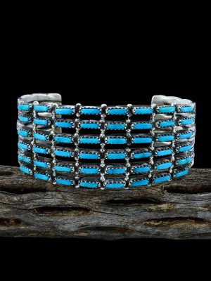 Sterling Silver Zuni Turquoise Inlay Row Bracelet