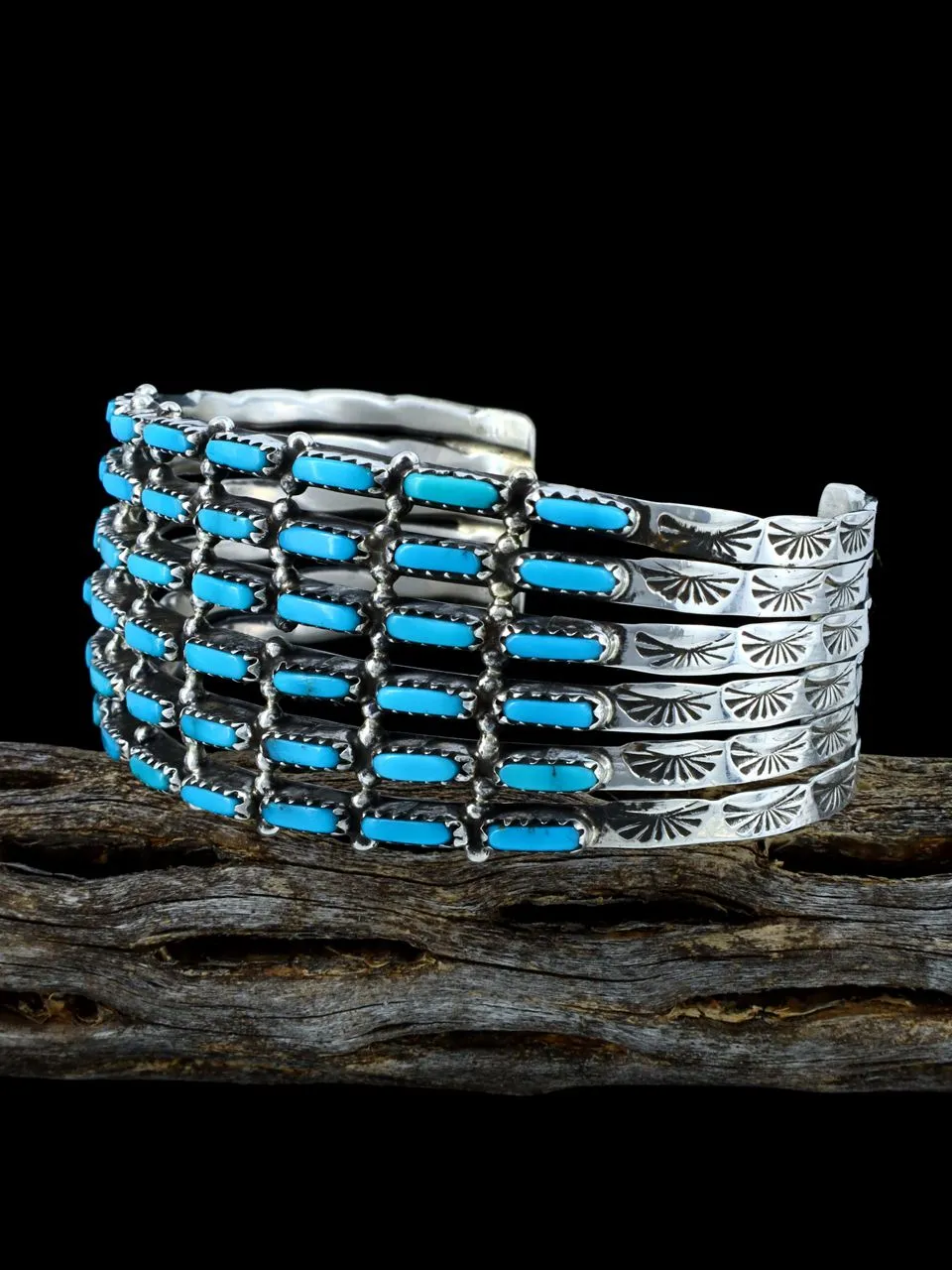 Sterling Silver Zuni Turquoise Inlay Row Bracelet