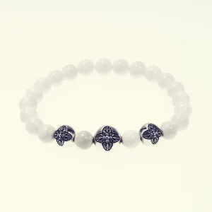 Stone Bracelet With Double Dorje Ball : (White agate)