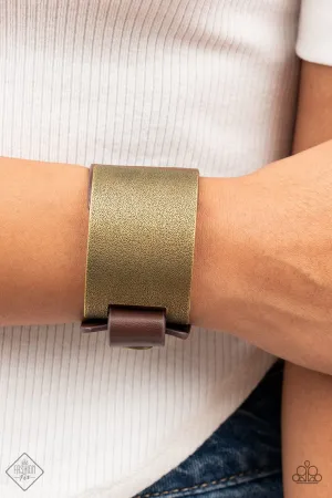 Studded Synchronism - Brass Brown Leather Bracelet