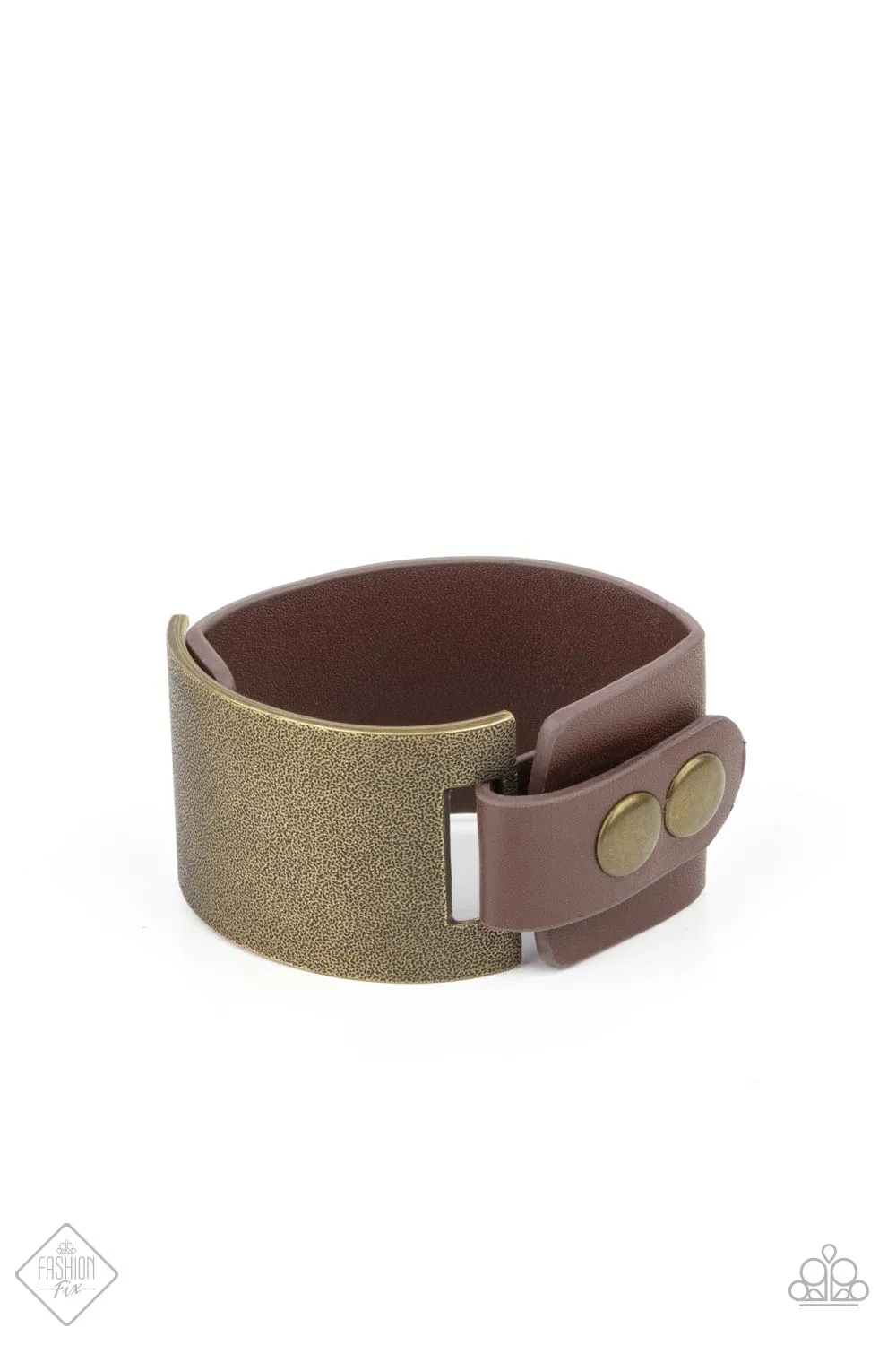 Studded Synchronism - Brass Brown Leather Bracelet