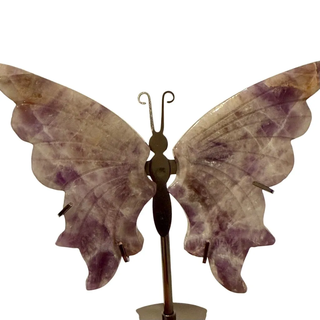 Stunning Natural Chevron Amethyst Crystal Carved Butterfly With Stand New