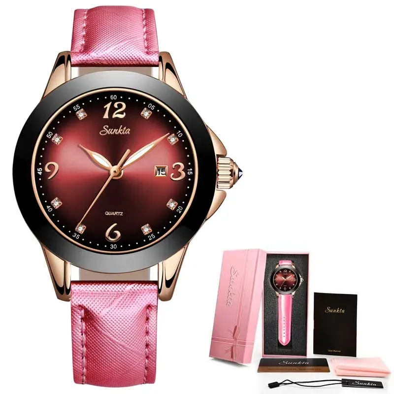 SUNKTA Fashion Women Watches Ladies Top Brand Luxury Ceramic Rhinestone Sport Quartz Watch Women Blue Waterproof Bracelet Watch