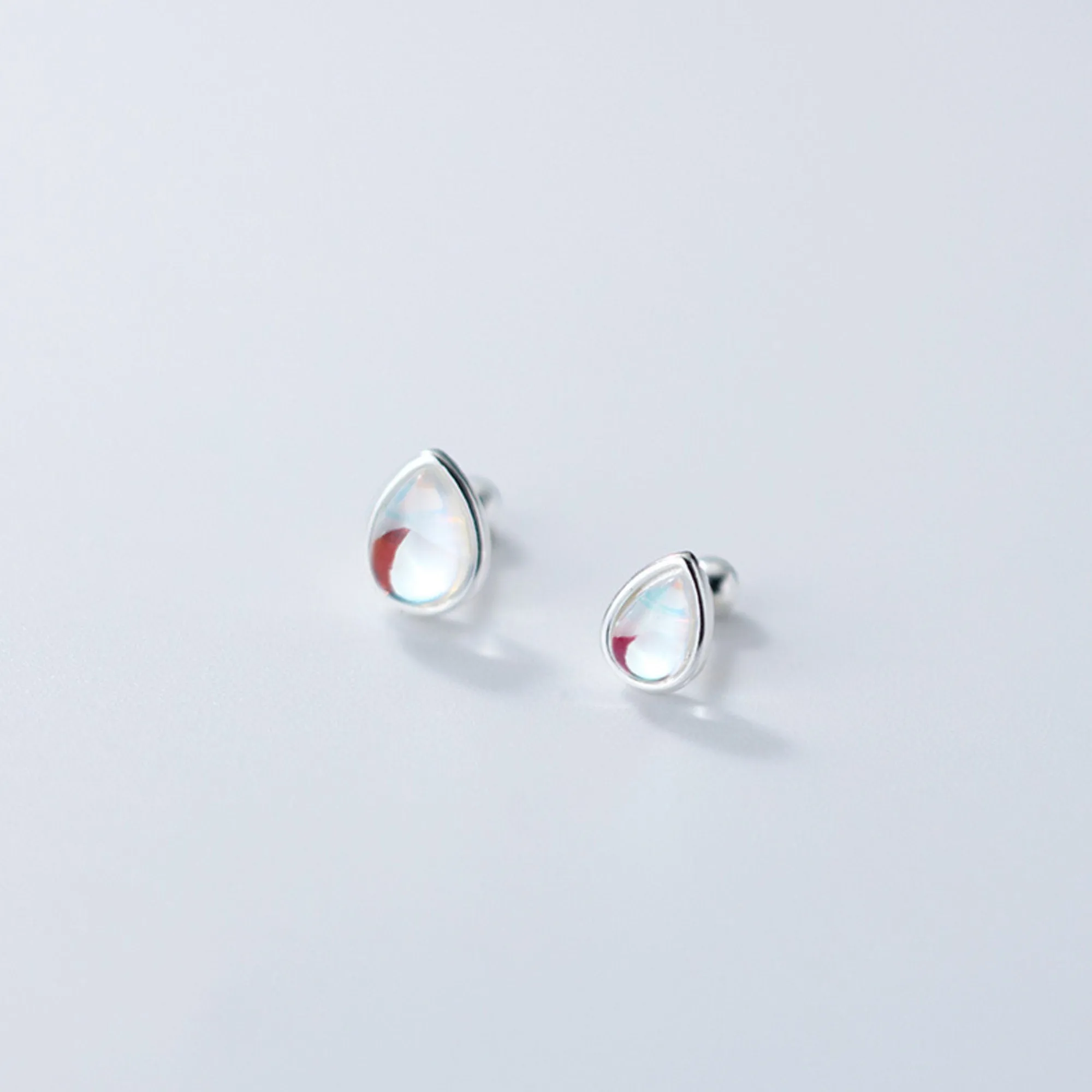 Teardrop Moonstone Earrings, Rainbow Moonstone Stud Earrings, Minimalist Studs, Tiny Hypoallergenic Earrings, Rose Gold S925 Silver Earrings