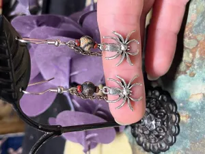Tibetan Agate Spider Earrings, WireWeavedUniques