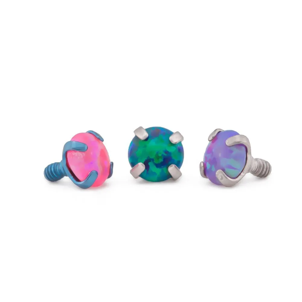 Tilum 18g-16g Internally Threaded Square Prong-Set 3.5mm Round Opal Top - Price Per 1